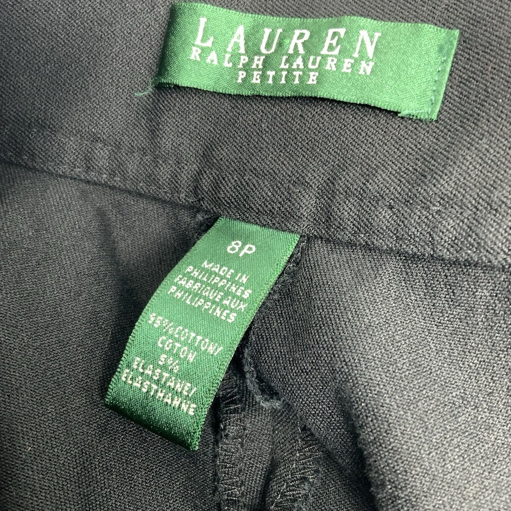 Lauren Ralph Lauren Womens Size 8P Black Pants Straight Leg Stretch Button Side - Picture 7 of 10